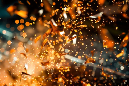 Industrial abstract background with metal shavings and sparks. AI generated