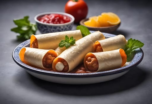 AI generated of enmoladas, a traditional mexican food with chicken meat and spicy sauce