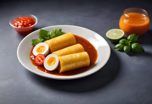 AI generated of enmoladas, a traditional mexican food with chicken meat and spicy sauce