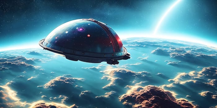 Space exploration images featuring advanced telescopes, satellites, and space stations observing distant galaxies, black holes, and celestial phenomena in the cosmos.