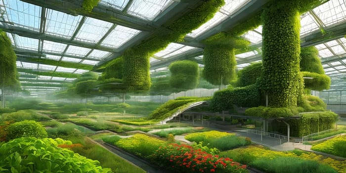 Explore a futuristic digital masterpiece envisioning a high-tech agricultural hub. See automated farming machines thriving vertical gardens.