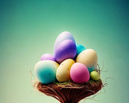An intricate Easter card design featuring a variety of beautifully decorated eggs. Easter desing