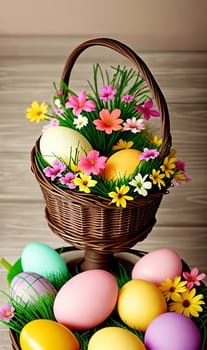 An intricate Easter card design featuring a variety of beautifully decorated eggs. Easter desing