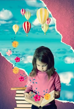 Calming book. Small child - little girl and blue sky. Bibliotherapy. Mindfulness and relaxation. Napping time. Back to school. Non-formal education and learning. Relaxing book for better sleep.