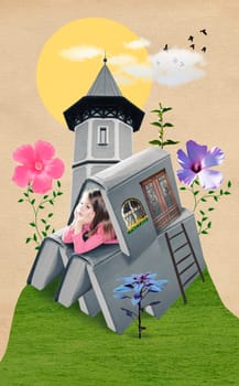 Calming book. Small child on green grass. Bibliotherapy. Mindfulness and relaxation. Napping time. Back to school. Non-formal education and learning. Relaxing book for better sleep.