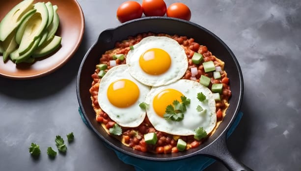 AI generated of huevos rancheros on a plate on the table, mexican food breakfast