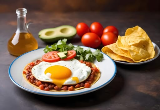 AI generated of huevos rancheros on a plate on the table, mexican food breakfast