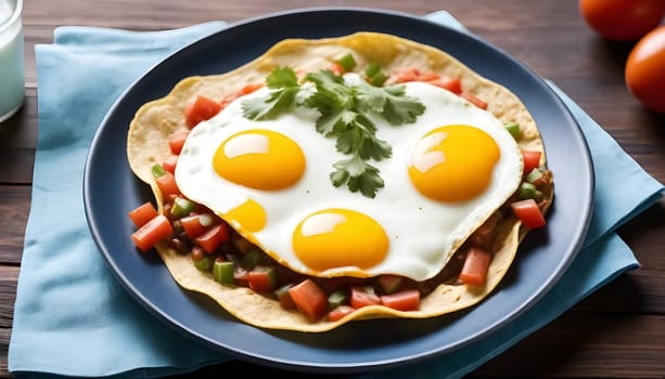 AI generated of huevos rancheros on a plate on the table, mexican food breakfast