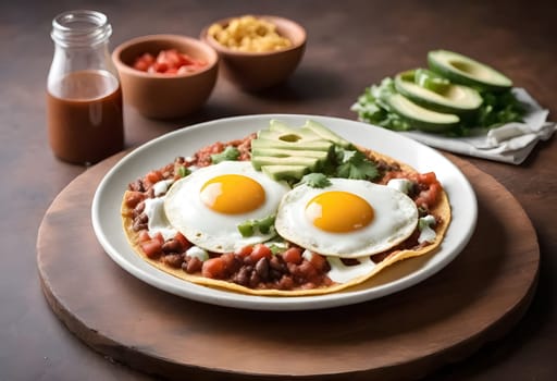 AI generated of huevos rancheros on a plate on the table, mexican food breakfast