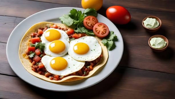 AI generated of huevos rancheros on a plate on the table, mexican food breakfast