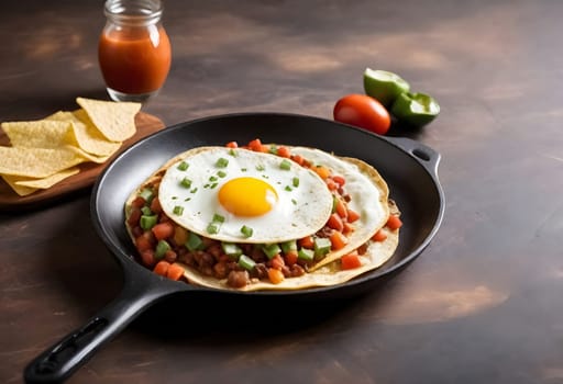 AI generated of huevos rancheros on a plate on the table, mexican food breakfast