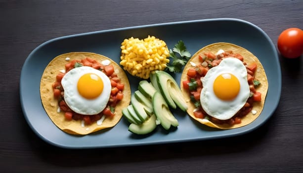 AI generated of huevos rancheros on a plate on the table, mexican food breakfast