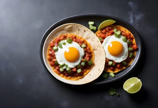 AI generated of huevos rancheros on a plate on the table, mexican food breakfast