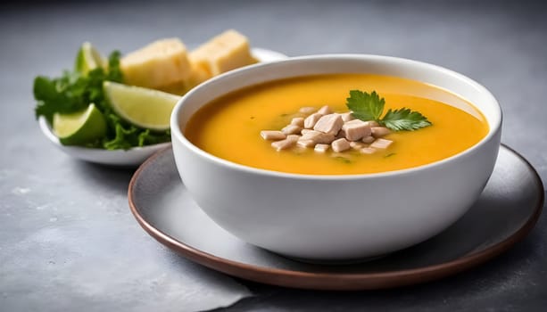 AI generated of a bowl of sopa de lima, mexican traditional soup