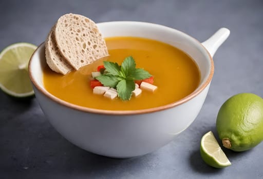 AI generated of a bowl of sopa de lima, mexican traditional soup