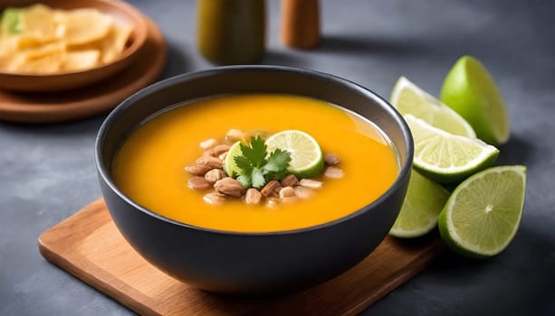 AI generated of a bowl of sopa de lima, mexican traditional soup