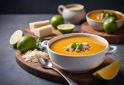 AI generated of a bowl of sopa de lima, mexican traditional soup