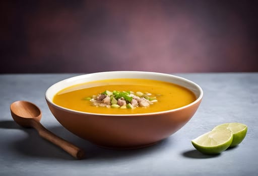 AI generated of a bowl of sopa de lima, mexican traditional soup