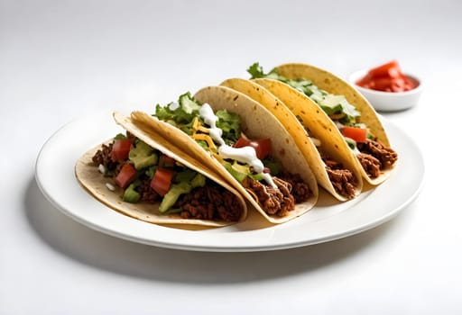 AI generated of tacos on a plate with white background