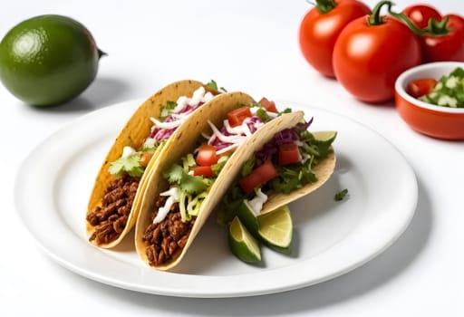 AI generated of tacos on a plate with white background