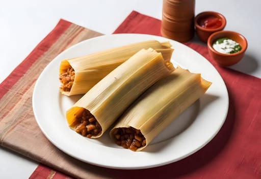 AI generated of a plate of tamales, a traditional mexican food on white background