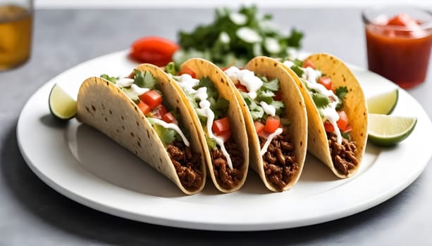 AI generated of tacos on a plate with white background