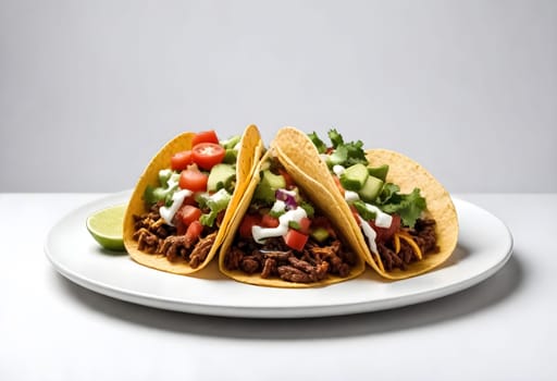 AI generated of tacos on a plate with white background