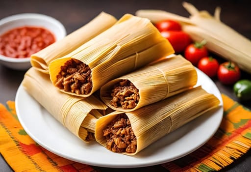 AI generated of a plate of tamales, a traditional mexican food on white background