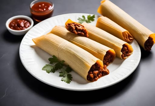 AI generated of a plate of tamales, a traditional mexican food on white background