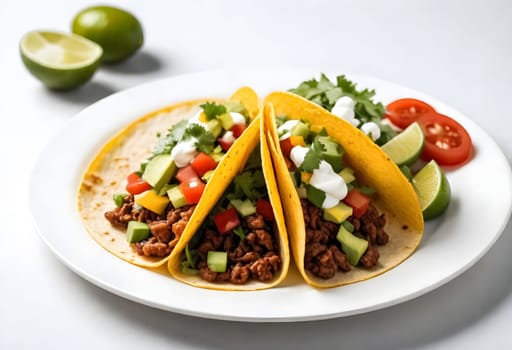 AI generated of tacos on a plate with white background