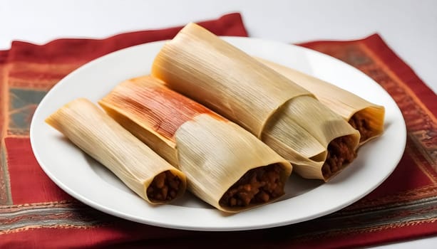 AI generated of a plate of tamales, a traditional mexican food on white background