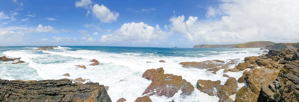 Verdicio beach view. Asturias coastline panorama, Spain. Spanish landscape