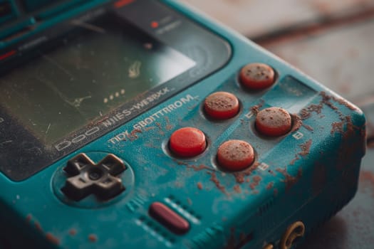 A close-up of a vintage video game controller, showcasing its intricate buttons and joystick in a harmonious display of retro gaming nostalgia.