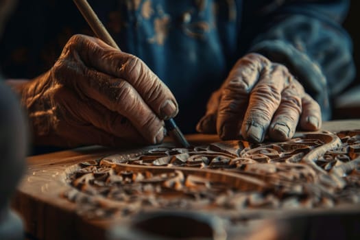 Skilled hands delicately shaping a piece of wood, bringing creativity and artistry to life with precision and passion.