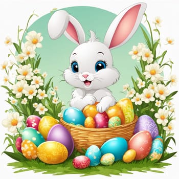 Cute Easter bunny with colorful eggs