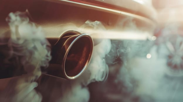 Witness the environmental impact as thick smoke billows from a car's exhaust pipe in this close-up shot, highlighting the concerning issue of vehicle emissions.