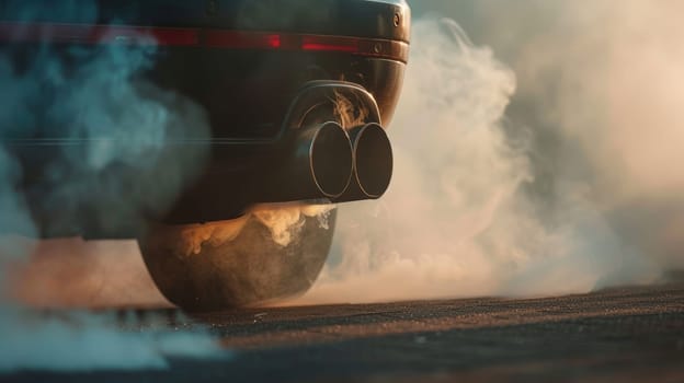 Exhaust Emissions: Close-Up of Car Exhaust Pipe Emitting Thick S