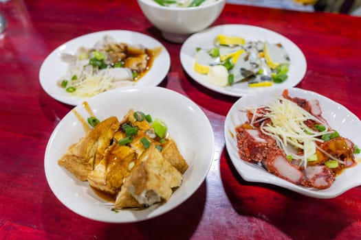 Taiwanese local street food with Tofu sausage and meat
