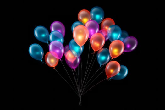 A black background with neon balloons