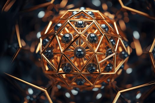 A close up of a 3D polyhedron with intricate geometric textures