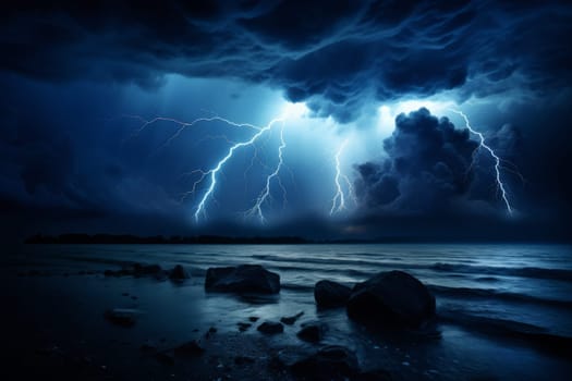 A dark night with a dramatic lightning storm