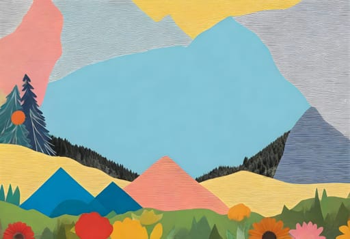 AI generated of a photo collage of a landscape with colorful and vibrant surroundings