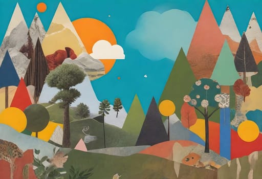 AI generated of a photo collage of a landscape with colorful and vibrant surroundings