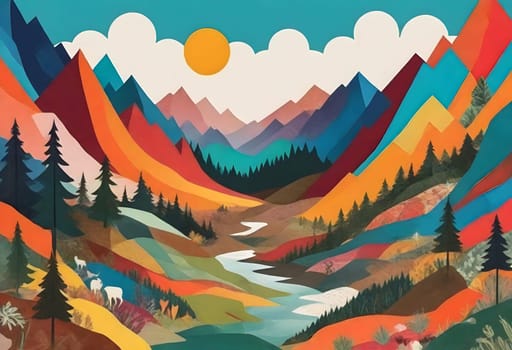 AI generated of a photo collage of a landscape with colorful and vibrant surroundings