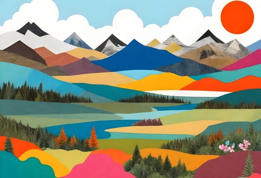 AI generated of a photo collage of a landscape with colorful and vibrant surroundings