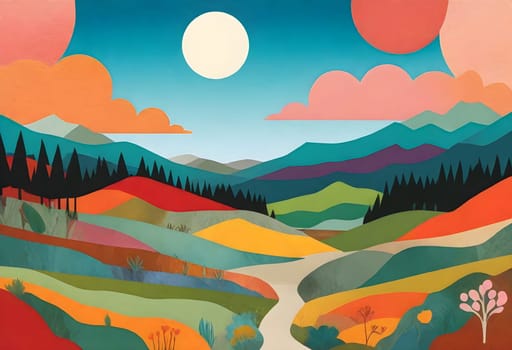AI generated of a photo collage of a landscape with colorful and vibrant surroundings