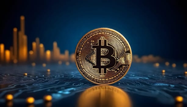 AI generated of bitcoin banner ad design background with market and technology elements background