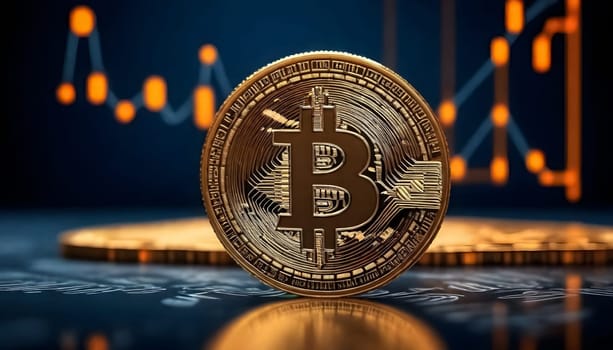 AI generated of bitcoin banner ad design background with market and technology elements background