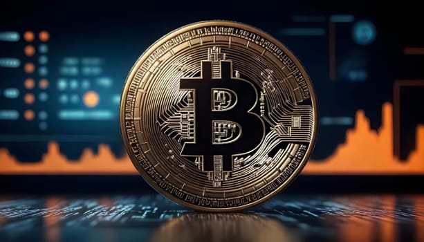 AI generated of bitcoin banner ad design background with market and technology elements background