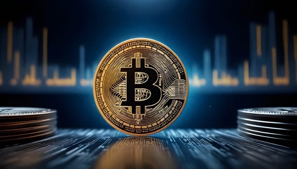AI generated of bitcoin banner ad design background with market and technology elements background